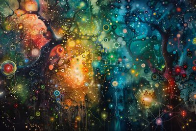 Abstrakte Galaxie: Leuchtende Opale und kosmische Bäume